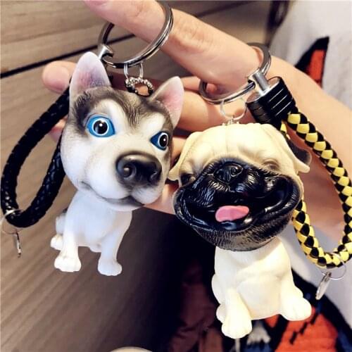 Punk Husky Sharpei Teddy Keyrings Fashion Adorable Dog Keychain for Women Girls Bag Jewelry Trinket Men Car Pendant Keyring