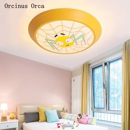 Cartoon Creative Spider ceiling lamp Boys and Girls Bedroom Childrens Room Lighting Modern LED Color Round Insect ceiling lamp