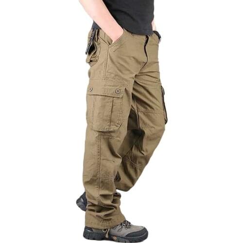 Mens Fashion Cargo Pants Casual Cotton Pocket Pants Military Outdoor Joggers Loose Baggy Trousers Man Clothes