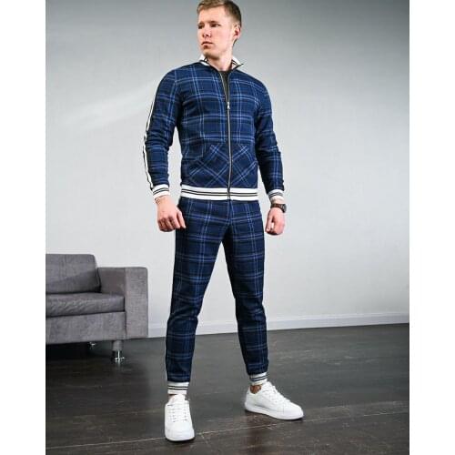 2020 mens plaid suit spring casual mens European and American trendy sportswear