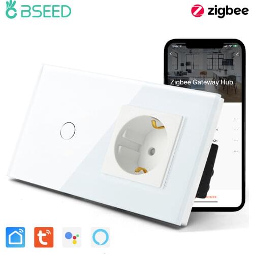 BSEED Zigbee Wall Light Switches Wifi 1/2/3Gang Wireless Sensor Touch Switch Smart Google Alexa With EU Standard Power Socket