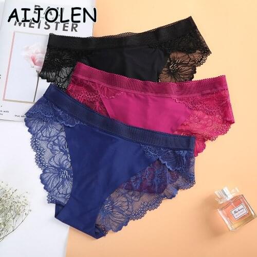 AIJOLEN Solid Color Lace Ice Silk Stitching Panties Low Waist Hollow Sexy Ladies Briefs Comfortable Close-fitting Underwear