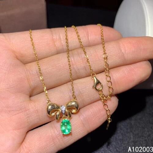 KJJEAXCMY Fine Jewelry 925 Sterling Silver Inlaid Natural Gemstone Emerald Female Pendant Necklace Trendy Support Test