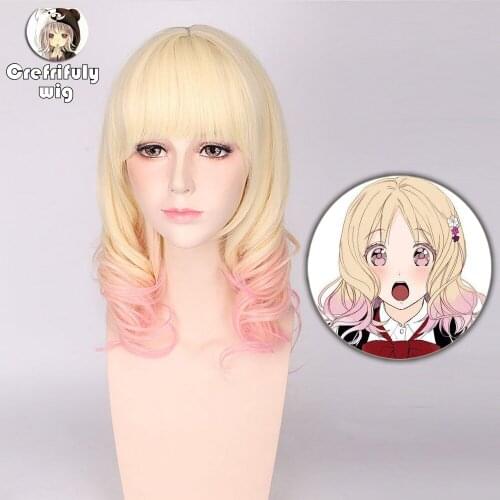 45cm Anime DIABOLIK LOVERS Komori Yui Blonde Pink Ombre Wig Cosplay Costume Women Heat Resistant Wavy Synthetic Hair Party Wigs