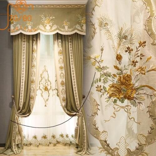 Custom High-end French Flannel Embroidery Stitching Blackout Curtains for Living Room and Bedroom Finished Gauze Curtains