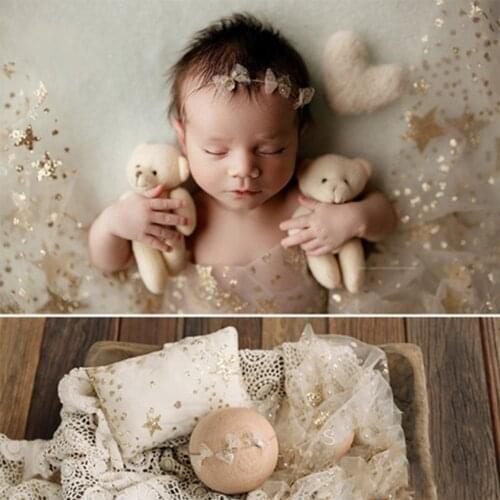 Newborn Photography Props Baby Lace Wrap for Photo Shoot Bling Star Lace Photo Backdrop Background Clothes Studio Accessories