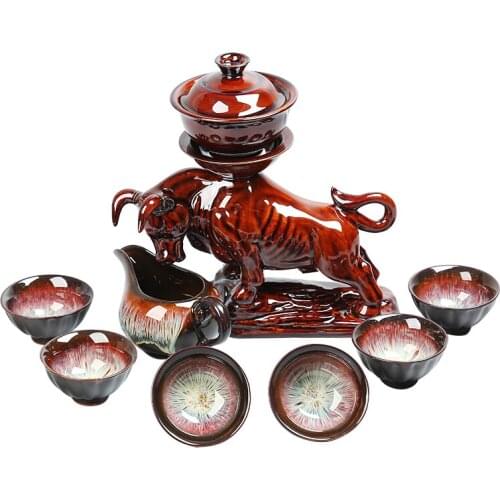 Retro Automatic Tea Sets Rotary Semi Kungfu Chinese Style Tea Set Pure Handmade Office Ceramics Bardak Seti Tea Service EI80TS