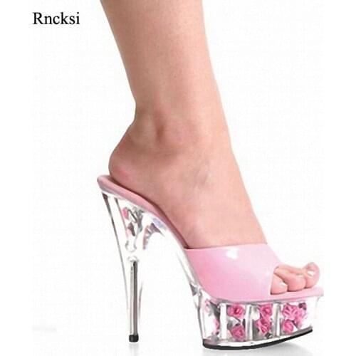 Rncksi Women Sexy high heels 15cm wedding shoes, 5cm waterproof platform crystal transparent womens Slippers