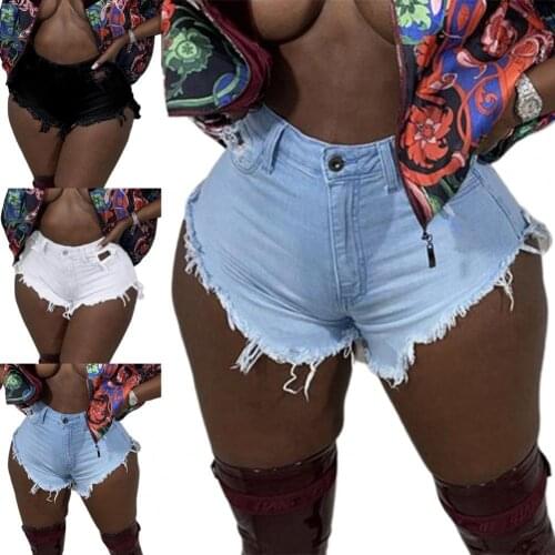 Sexy Summer Women Ladies Shorts Solid Color Ripped Hole High Waist Slim Denim Hot Pants for Daily Life