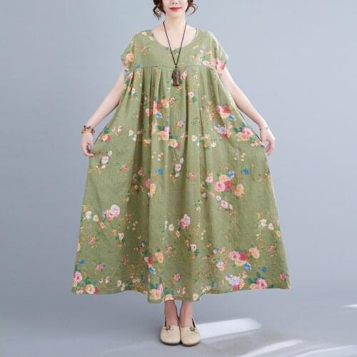 Loose Summer Dress 2021 New Arrival Thin Soft Cotton Linen Cozy Women Holiday Travel Casual Dress Loose Long Beach Style Dress