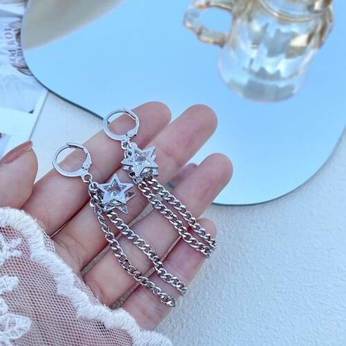 U-Magical Charming Bling Bling Star Chain Long Tassel Hoop Earring for Women Hollow Rhinestone Earring Jewellery Accessories