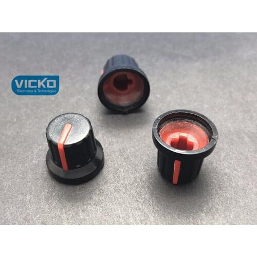 [VK] 15mm double color plastic knob volume pot black red standard 6mm half shaft hole