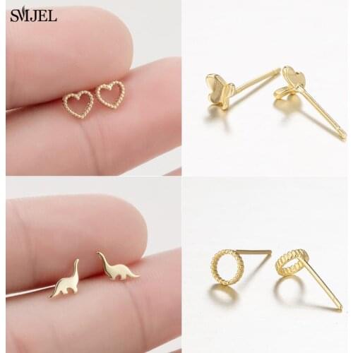 High Quality Tiny Geometric Earrings for Women Fashion Circle Heart Triangle Earring Dinosaur Ear Studs Girls Christmas Gifts