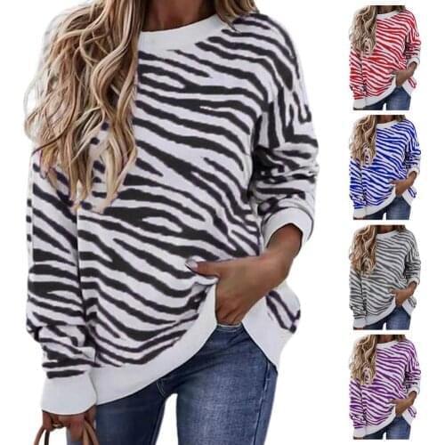 Pinto Stripe Casual Sweatshirt Womens Top 2021 Summer Sweater Korean Ladies Basic Daily Pattern T-shirt
