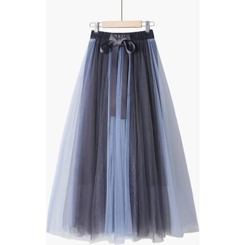 Women Fairy Mesh Vintage Fresh Beach Skirt One Size All Match Summer Lady Long Skirts Sweet Girl Free Size Color Collision Skirt