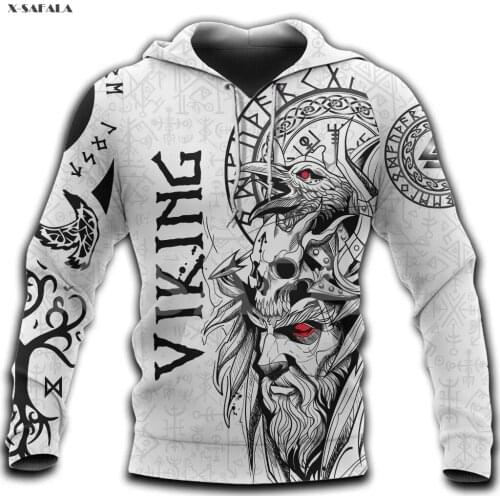 Viking Odin Raven White Pattern 3D Over Printed Hoodie Man F42 Women Unisex Outwear Zipper Pullover Sweatshirt Casual