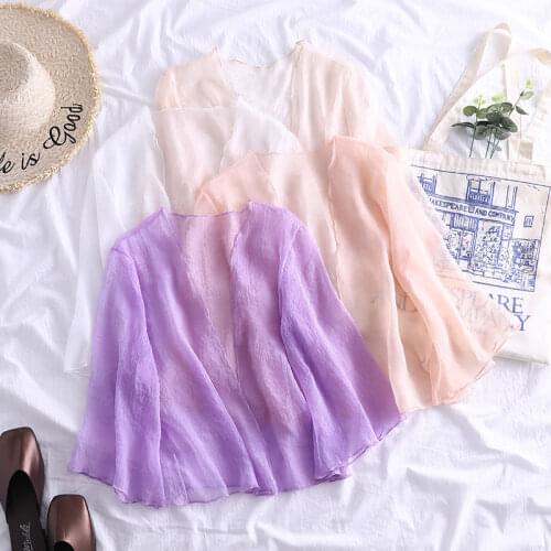 Female 2021 Summer New Thin Chiffon Shawl Coat Short Cardigan Air-conditioning Shirt Wild Sun Protection Clothing Feminine Y135