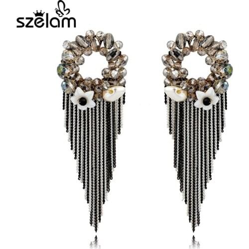 Szelam Vintage Metal Tassel Long Earrings For Women Round Resin Statement Bohemian Drop Earings 2019 Pendientes SER160031