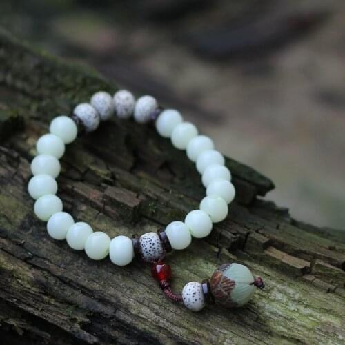 Fashion White Bodhi Root Beads Elastic Bracelet, New Buddha Lasurite Ethnic Bracelet,chinese Wind Handmade Vintage Bracelet