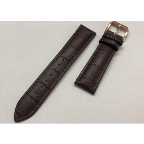 20mm Leather coffee color watch strap with Electroplated rose gold 316L Stainless steel Pin buckle BD16-21