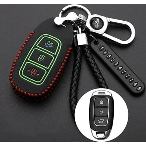 2021 Luminous Genuine Leather key Case Cover Remote Control Protective Cover For Hyundai Elantra 2021 Elantra Hybrid Keychain