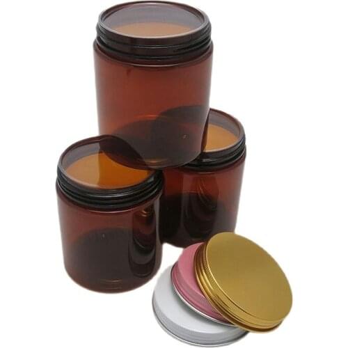 24pcs/lot 250g Emtpy Amber PET jars seal metal screw lids 250cc Empty cream cosmetic bottle