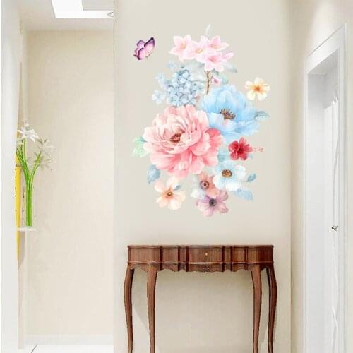 3D Effect Peony Wall Stickers Colorful Flowers Home Decor for Living Room Bedroom PVC Vinyl Wall Decals DIY Art Decoration