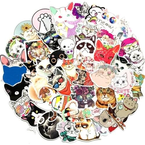50 Pcs/lot Cute Cat Style Kitten Stickers For Computer Skateboard Fridge Bicycle PVC Waterproof Decal Stationery Stickers