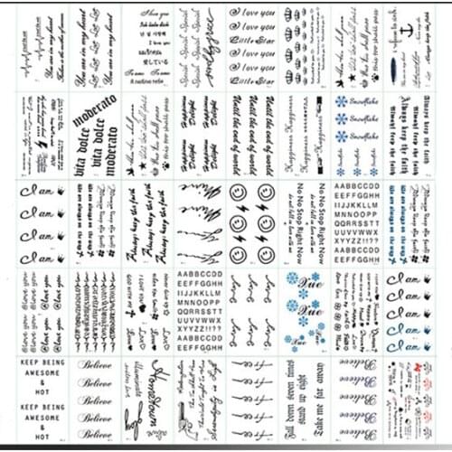 60pcs Fake Tattoo Sticker Sexy Letters Words Temporary Tattoo Sticker for Hands Arm Body Finger Tatuajes Temporales Men Women