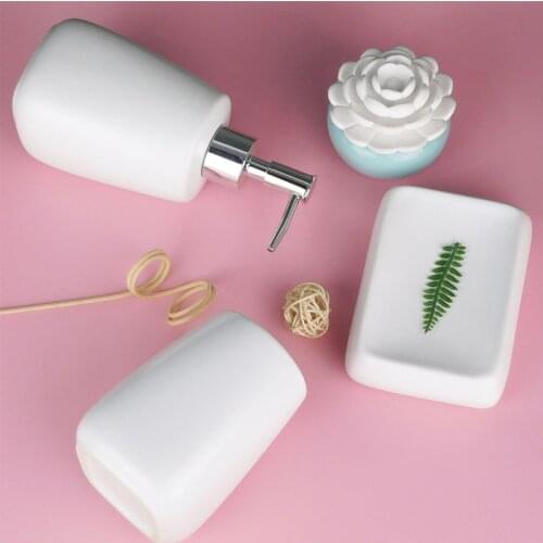 Bathroom Accessories Set Ceramic 4 Piece Toothbrush Holder Soap Dispenser Lotion Dispenser 2 Tumblers For Home Accessories