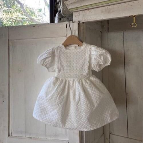 Toddler Girls White Dress Newborns Baby Princess Wedding Dresses Infant Short Sleeve Lace Flower One-Piece Casual Vestidos