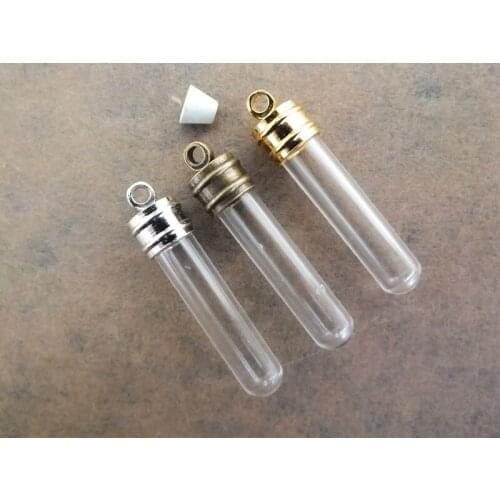 Free ship!! Lot mixed color can choose glue cap & Rice magic small tube shape glass bottle pendant 34x6mm