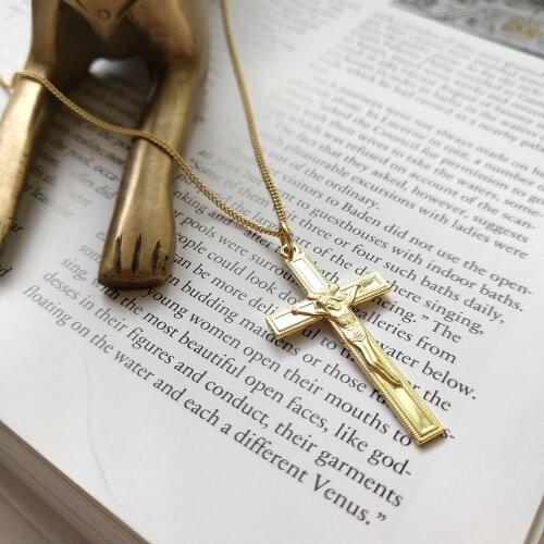 Lispector 18K Gold Plating Jesus Cross Pendant Necklace for Women 925 Sterling Silver Religious Clavicle Chain Female Jewelry