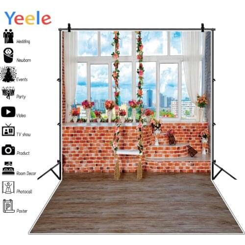 Flowers Brick Wall Window Wooden Floor Baby Child Portrait Photography Background Custom Photographic Backdrops For Photo Studio