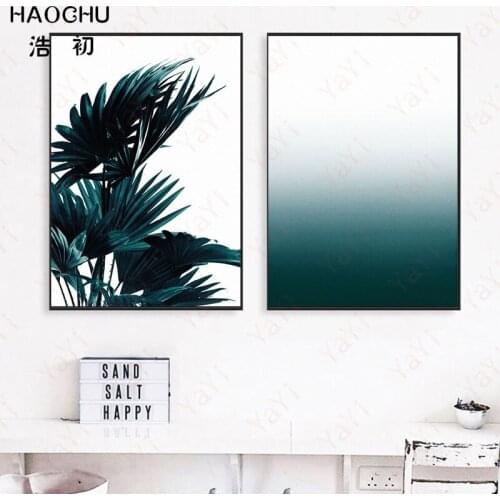 HAOCHU Nordic simple modern quiet blue lake and leaves home decoration fresh natural poster living room wall art canvas painting