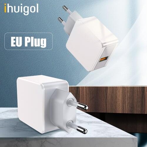 Ihuigol EU UK USB Charger 2.4A Quick Charge 3.0 Portable Fast Charger Mobile Phone Tablet Charger For iPhone Xiaomi iPad Adapter