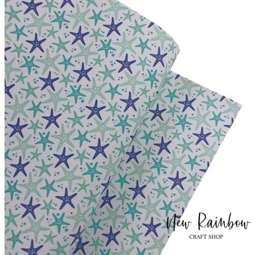 New Rainbow 30x138cm/roll Blue Starfish Marine Theme Design Artisan Leatherette For DIY Hair Bows, Bags, Accessores, Furniture