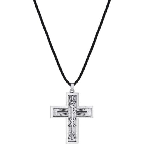 Kinitial Retro Cross Christian Jesus Cross Christ Christogram Necklace Prayer Choker Charm Pendants For Men Jewelry Colar