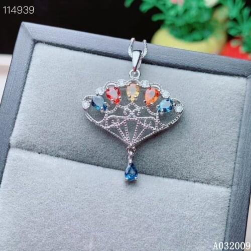 KJJEAXCMY fine jewelry 925 Sterling Silver inlaid natural Color Sapphire popular girl new Pendant Necklace support test