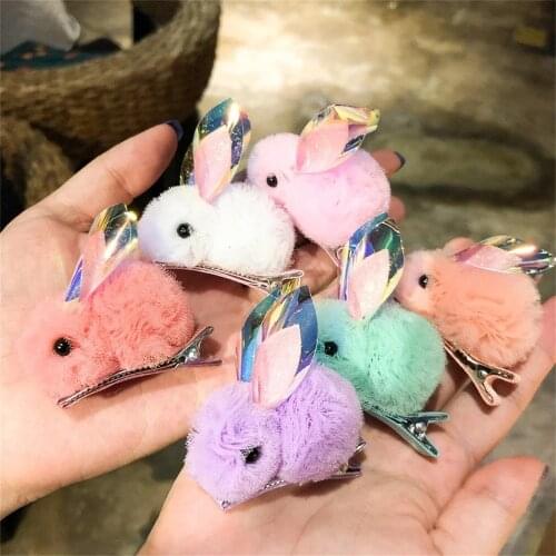 Cute Rabbit Stick Hairpin Girls Hair Ball Hair Clip ChildrensAnimal Hairpins Korea Simple Hair Accessories Headwear Barrette