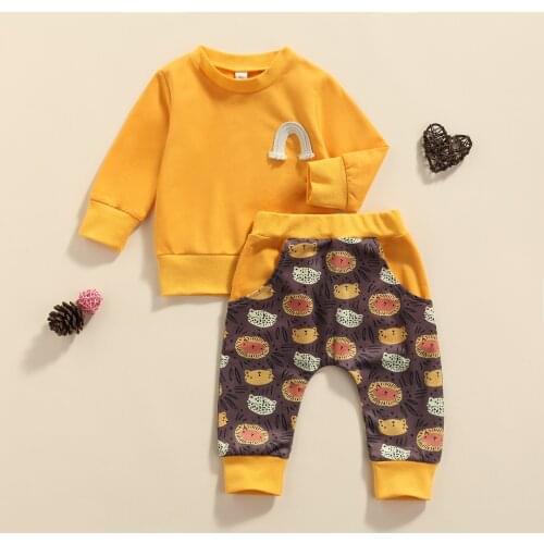 0-24 Months Full Sleeve Fashion Baby Long Sleeve + Trousers, Cartoon Lion Print Loose Version Elastic Waist Spring Clothing