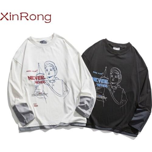 Spring mens tide brand creative cartoon characters round neck pullover sweater Japanese printing bottoming shirt mens sweater