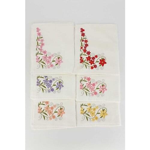 Kitchen Bathroom Embroidered Towel Set of 6 for Hand & Face Famous 100% Turkish Soft Cotton Fabric 30 * 50 cm Motif Set HG22