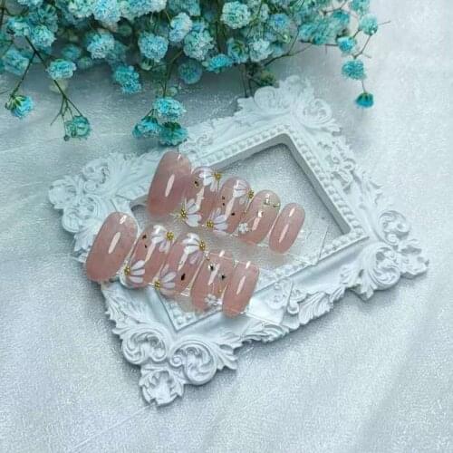 24pcs Flower Printed Nail Patch Glue Type Removable Long Paragraph Fashion Manicure Save Time False Nail Patch SANA889