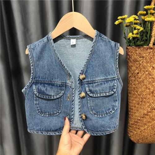 2021 New Spring Autumn boby Girls Kids Denim Pocket Vest Comfortable Cute Baby Clothes Children Clothing