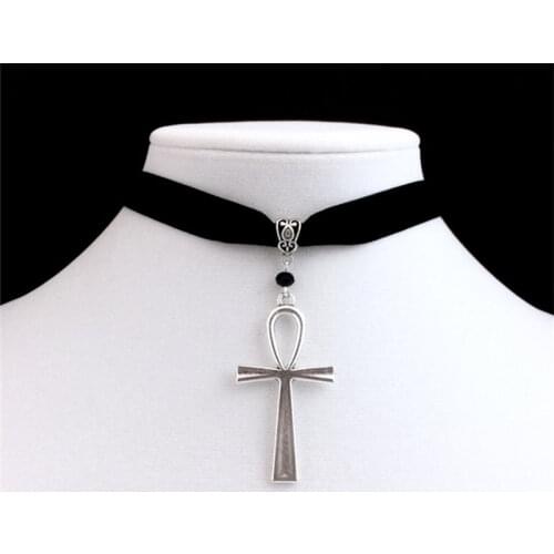 Ankh Necklace Black Choker Egyptian Goth Grunge Eternal Life Gothic Witchy Jewelry