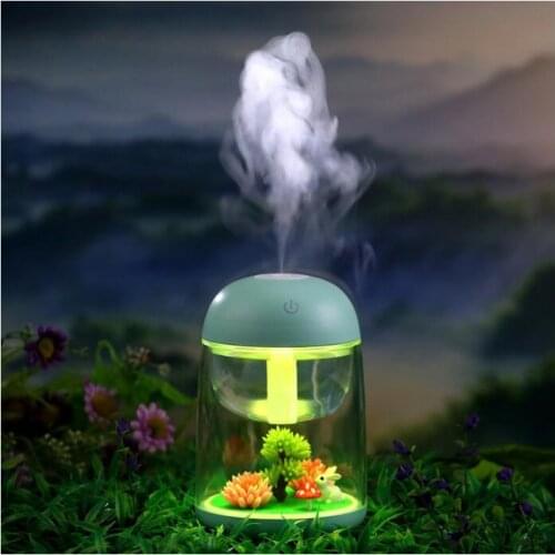 Portable Mini Mist Humidifier Transparent Micro-landscape Air Humidifier Spray Air Purifier Diffuser with LED Lights for Home