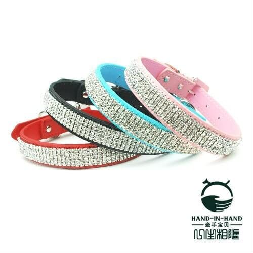 50Pcs/Lot Pet Dog Bling Diamonds With Rhinestone Heart Leather Luxury Dog Collar