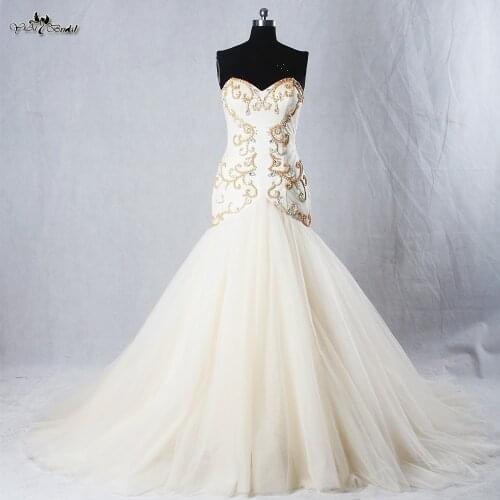 RSW940 Crystal Beaded Champagne Wedding Dress Mermaid Wedding Gowns