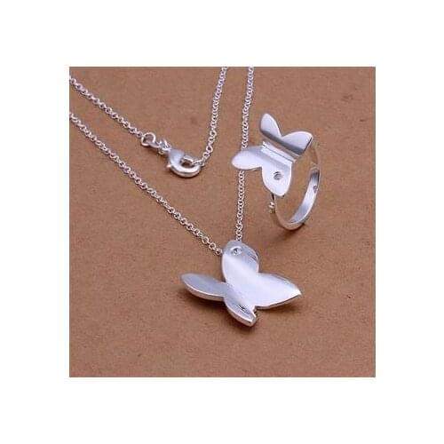 S348 Lovely Silver Color Jewelry Sets Silver Trendy Jewelry Necklace Ring Free Shipping Charm Christmas Gifts Fashion Jewelry